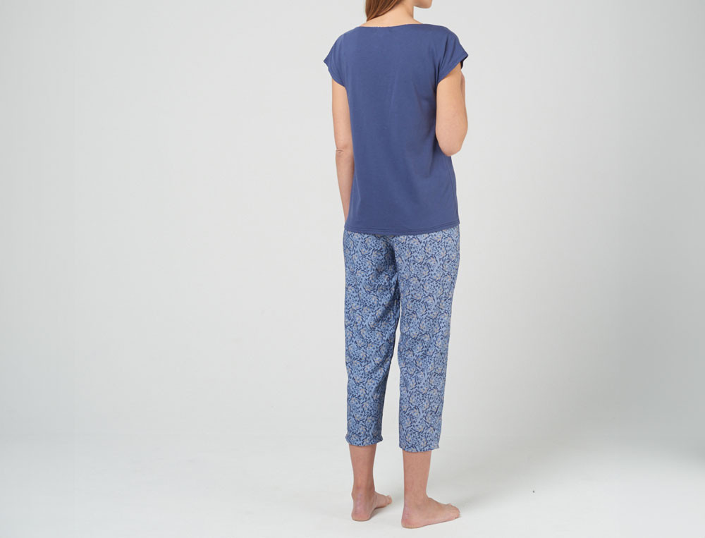 Pyjama short imprimé végétal et uni bleu Jardin du palais